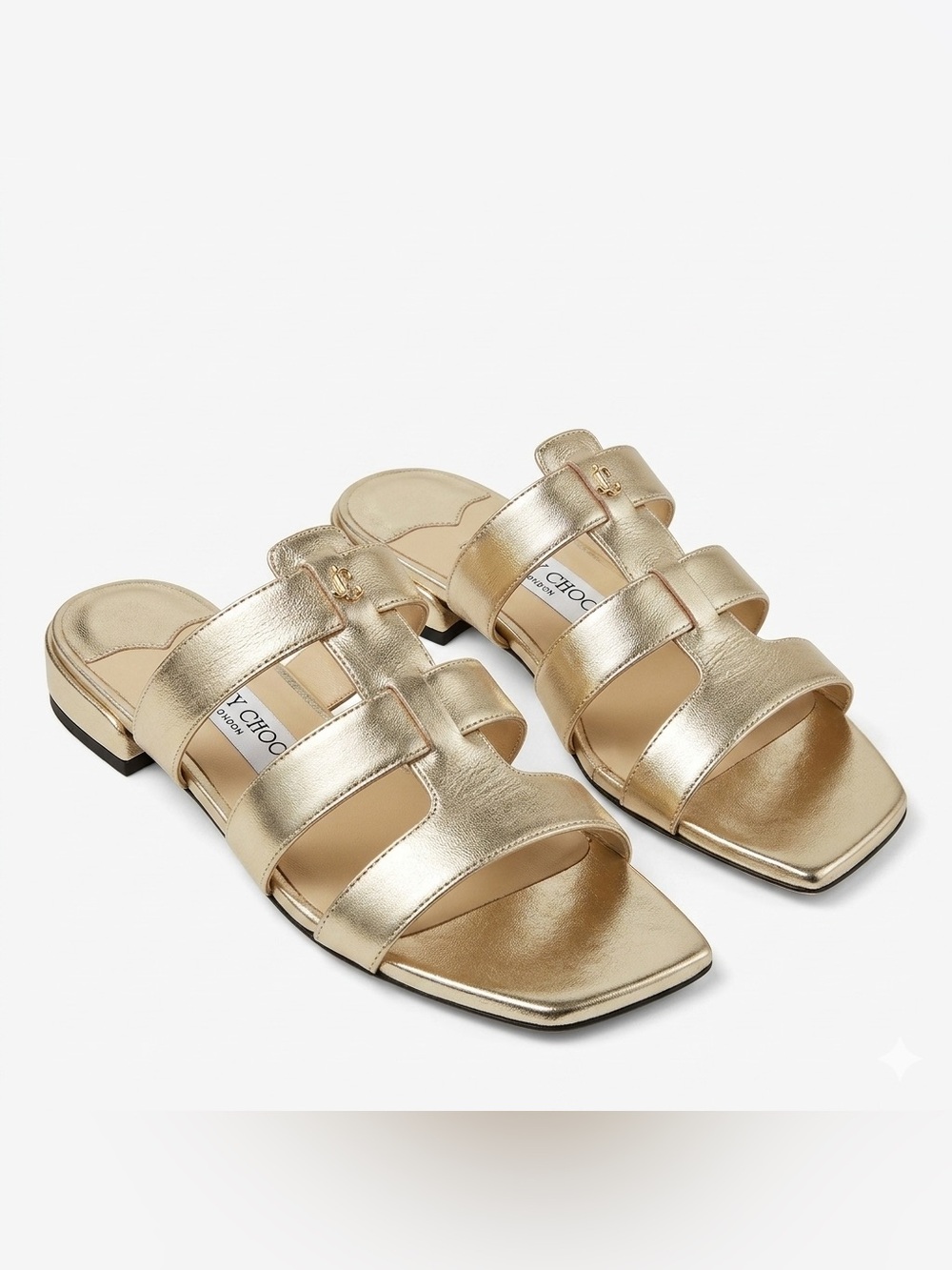 Jimmy Choo Metallic Gold Leather Slide Mules new 39